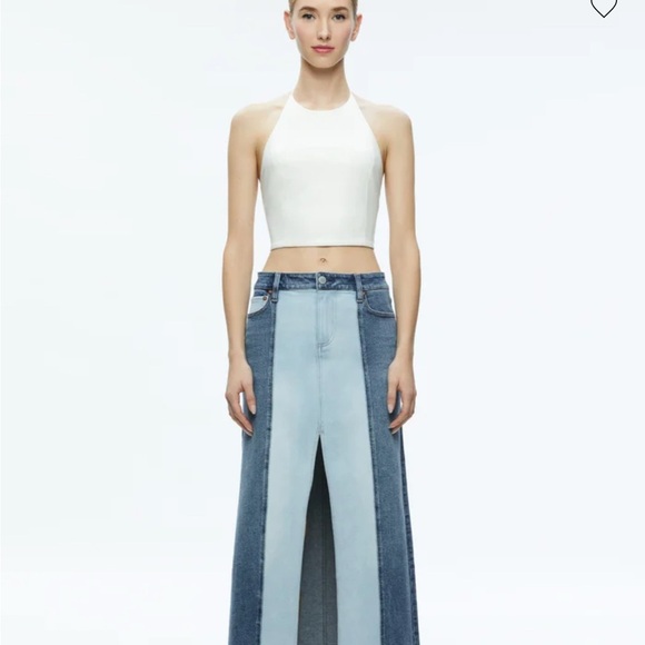 This is an Alice + Olivia Rye two-tone denim maxi skirt NWT size 25 - Picture 3 of 9
